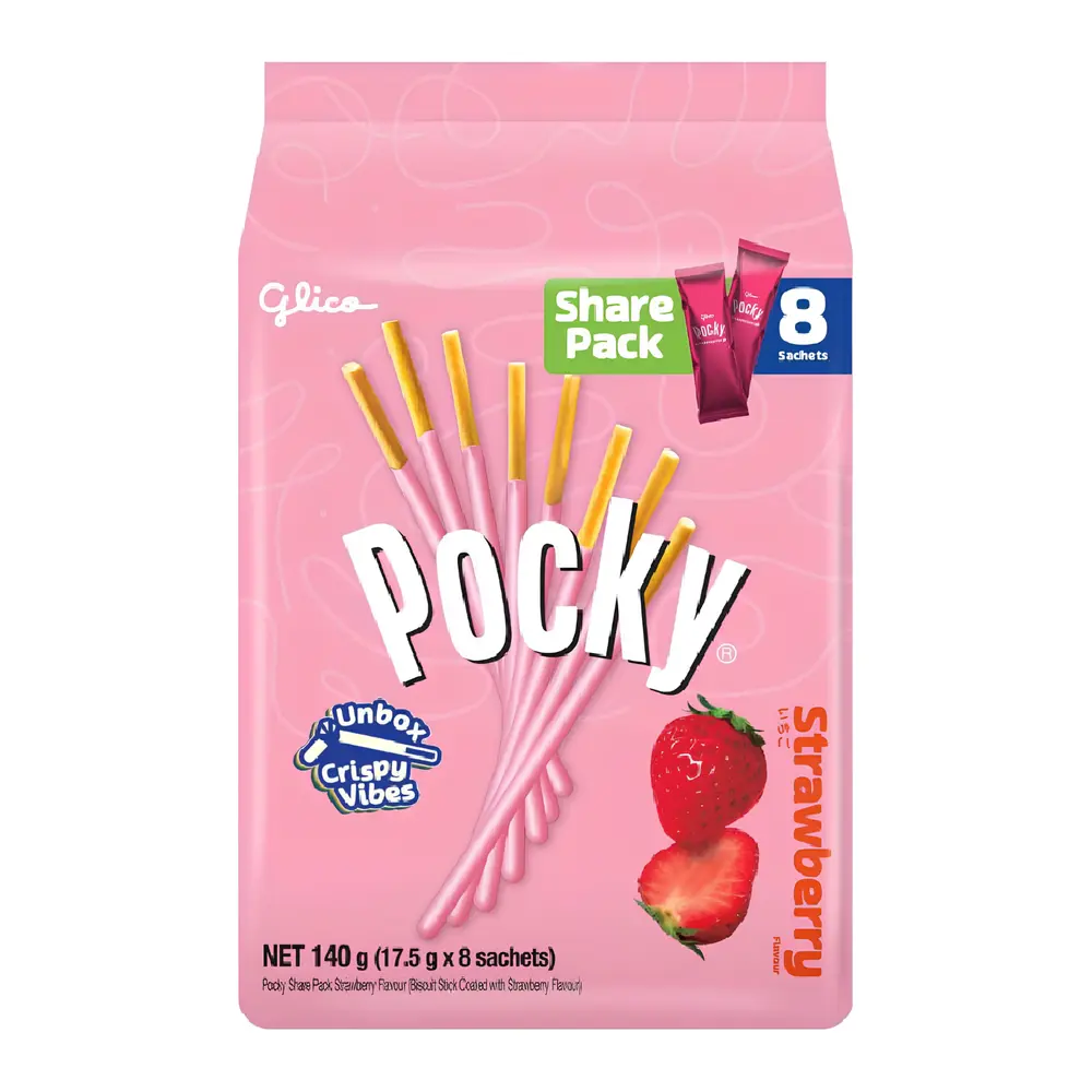 Bánh Que Phủ Socola Dâu, Pocky, Strawberry, Share Pack, 8 Gói (140g) - GLICO